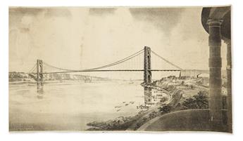 (NEW YORK CITY.) Yewell, J. Floyd; artist. Pair of lithographs of the proposed George Washington Bridge.